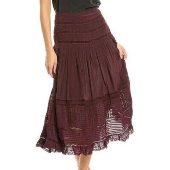 Sea New York Women's Purple Poppy Midi Skirt Lace Flare High Waisted XS